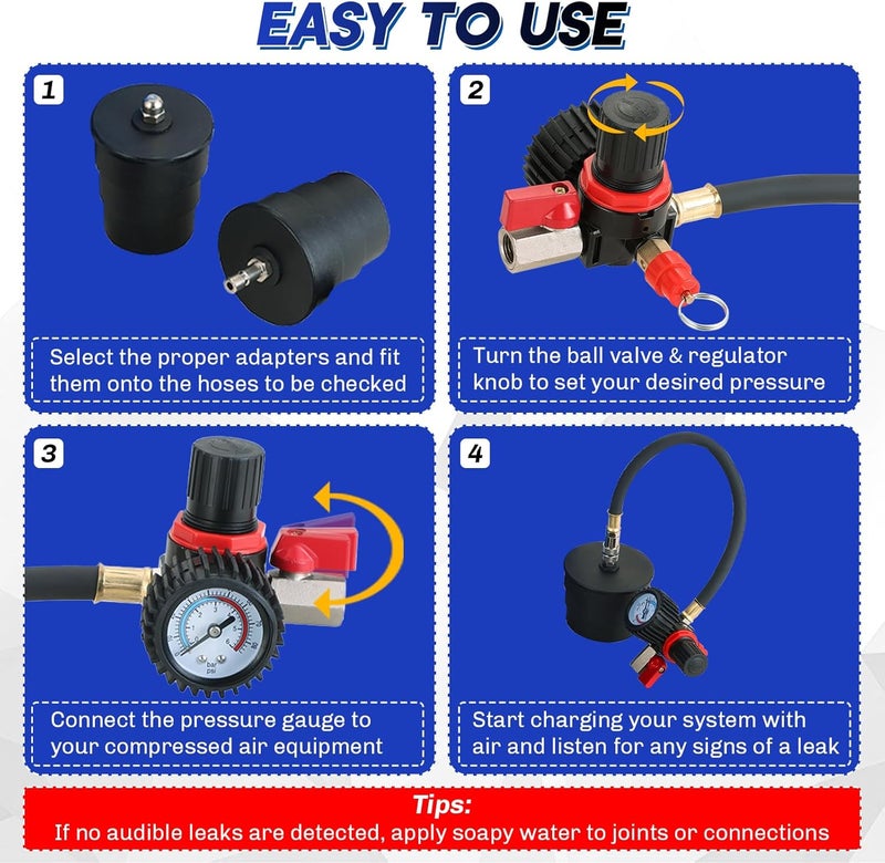 weyleity Turbo System Leakage Tester Kit | 12-Piece Turbo Boost Leak Tester with 4 Pairs of 1-3/8" to 3-1/2" Stepped Adapters, Turbo Pressure Leakage Tester for Cooling Emissions Exhaust Pipes - Image 5